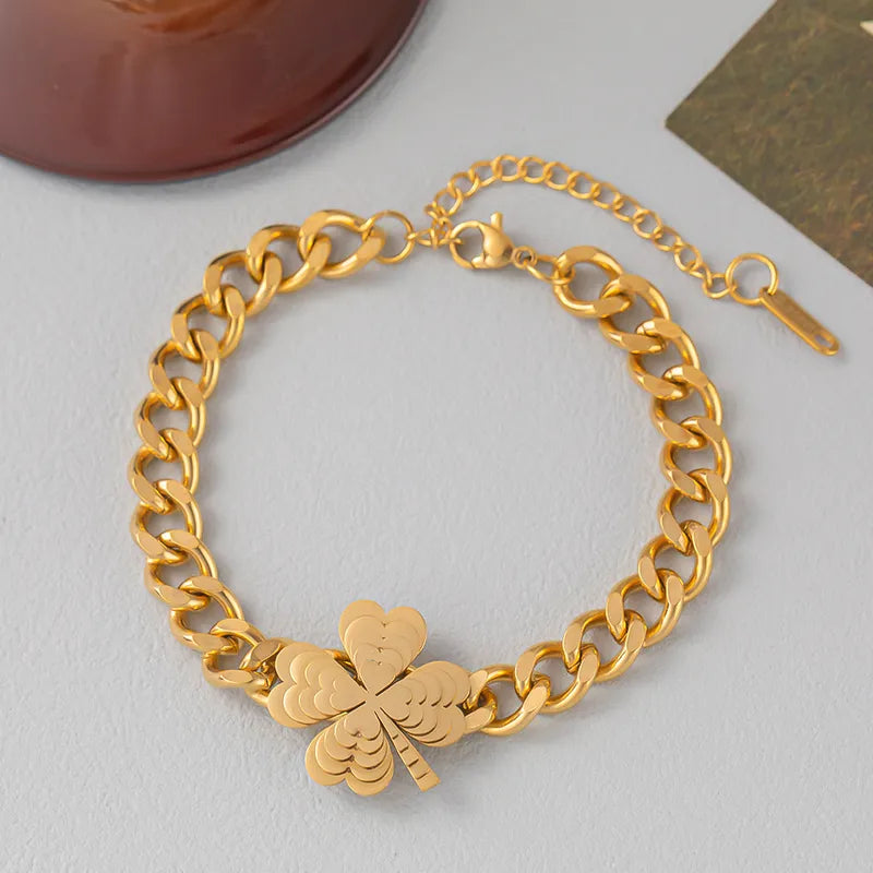 18K Gold Plated Four Leaf Clover Bracelet – Stainless Steel