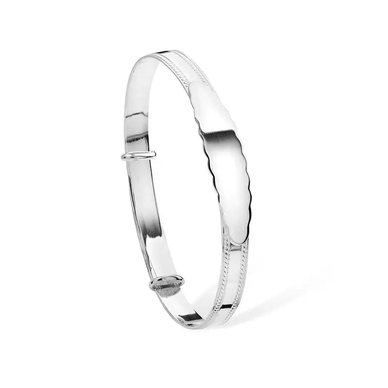 Kids Edged Design Baby ID Bangle | Sterling Silver Baby Jewellery UK Orlaya