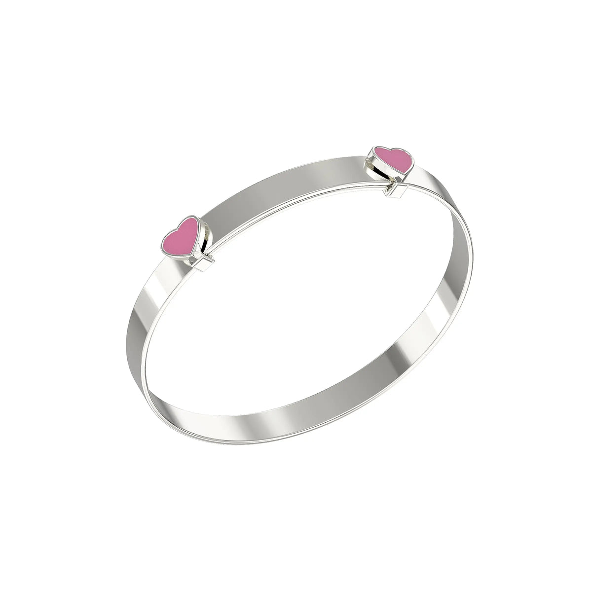 Pink Enamel Heart Baby Bangle | Sterling Silver Kids Jewellery UK Orlaya