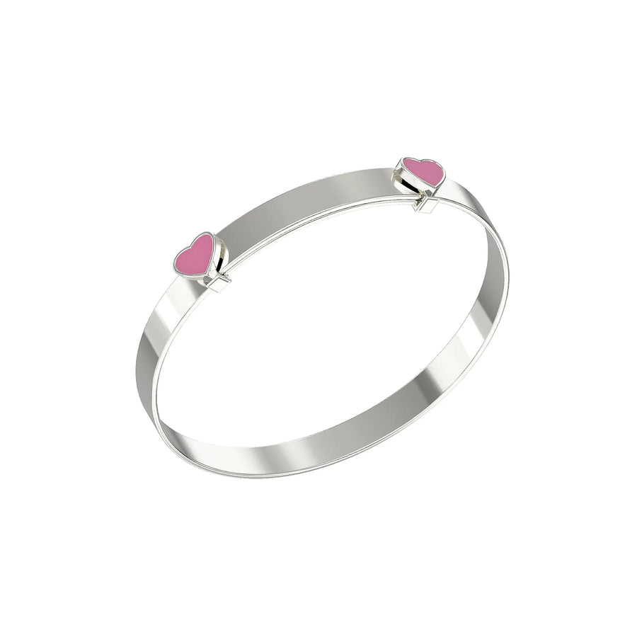 Pink Enamel Heart Baby Bangle | Sterling Silver Kids Jewellery UK Orlaya
