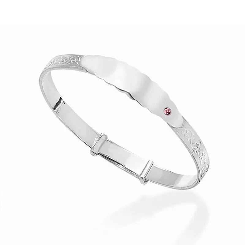 Kids ID Baby Bangle with Pink CZ | Sterling Silver Baby Jewellery UK Orlaya