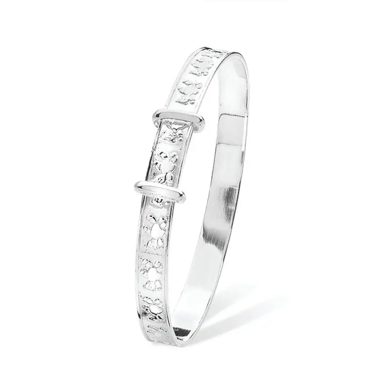 Teddy Engraved Baby Bangle Sterling Silver | Baby Jewellery UK Orlaya
