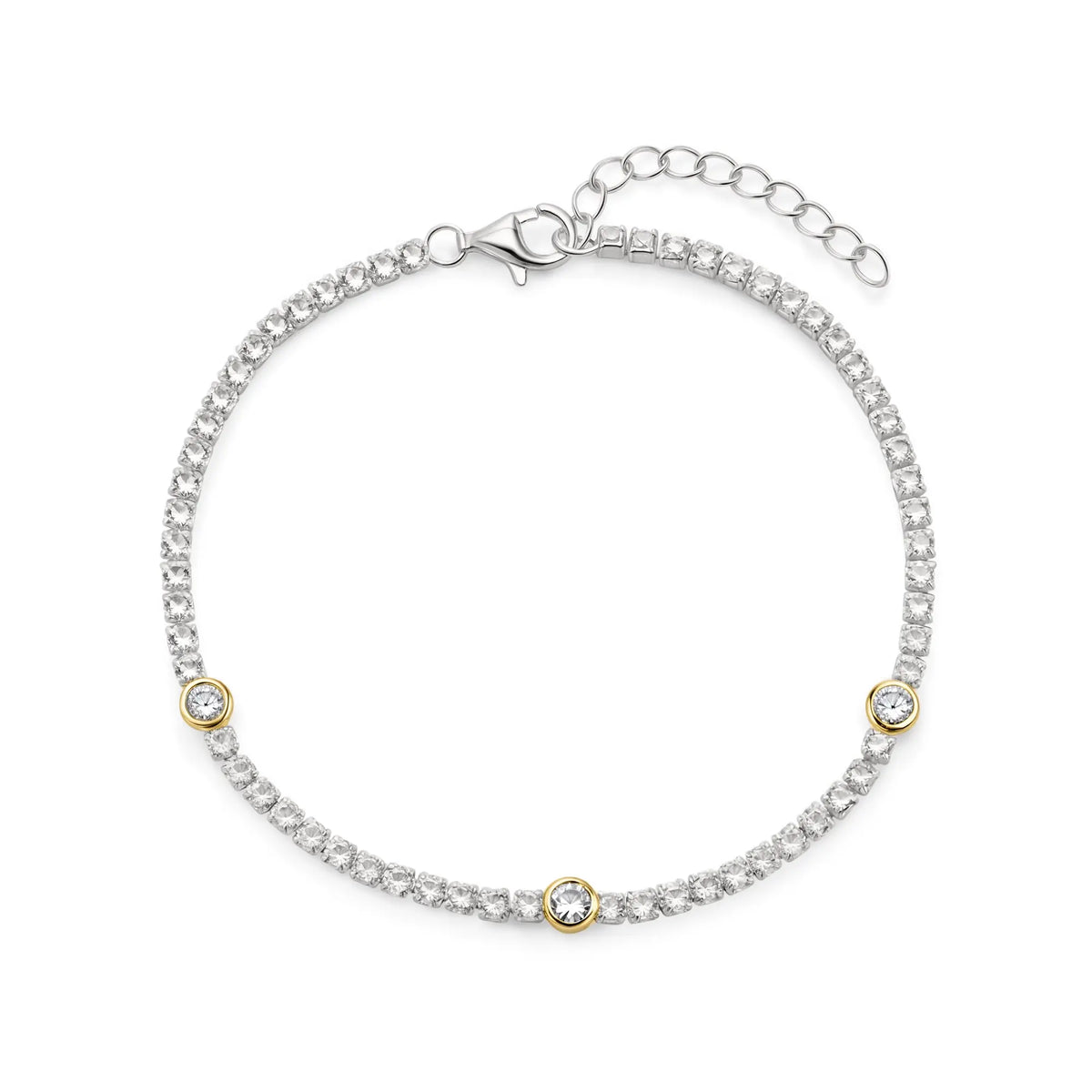 Sterling Silver Cubic Zirconia Gold Plated Classic Tennis Bracelet