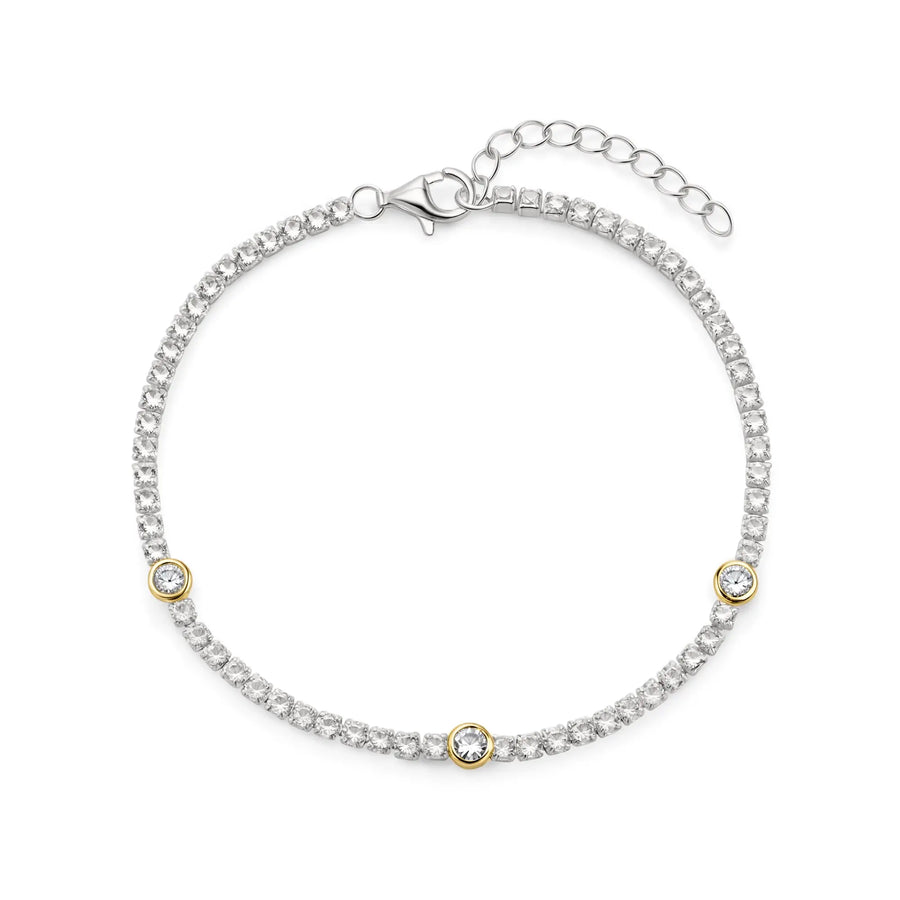 Sterling Silver Cubic Zirconia Gold Plated Classic Tennis Bracelet