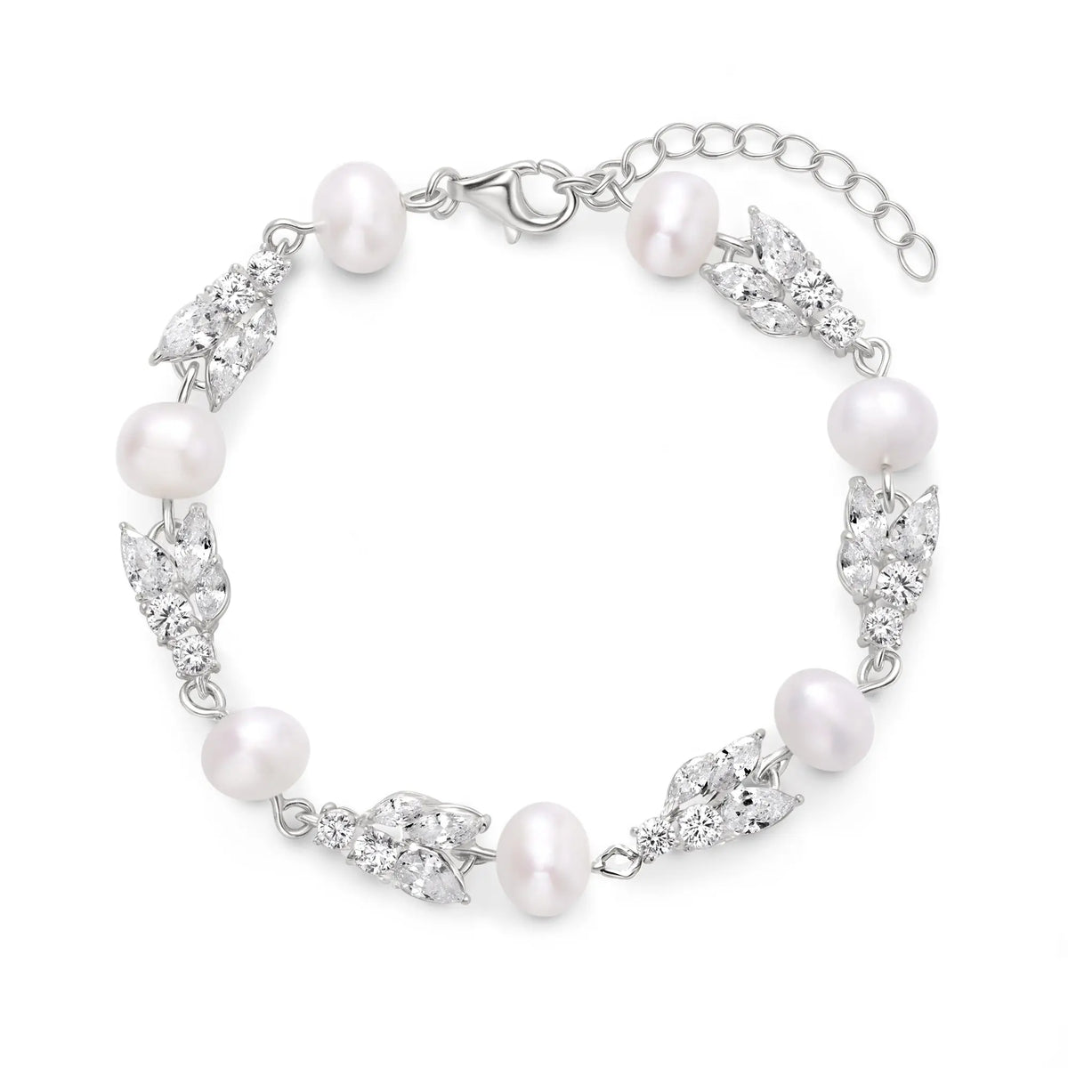 Sterling Silver Cubic Zirconia Natural Pearl Bracelet