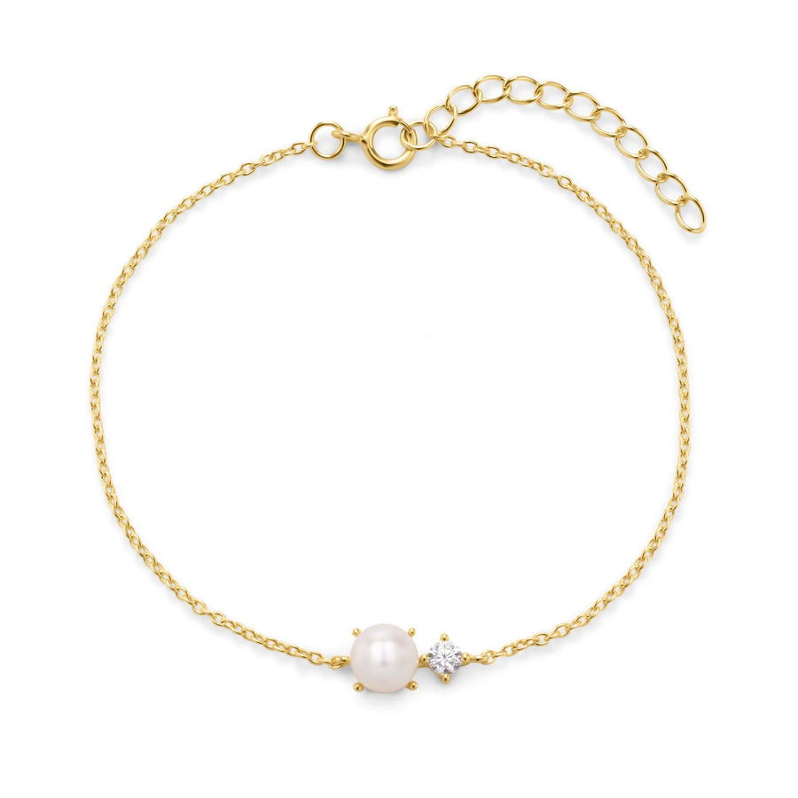 Sterling Silver Cubic Zirconia Gold Plated Pearl Bracelet