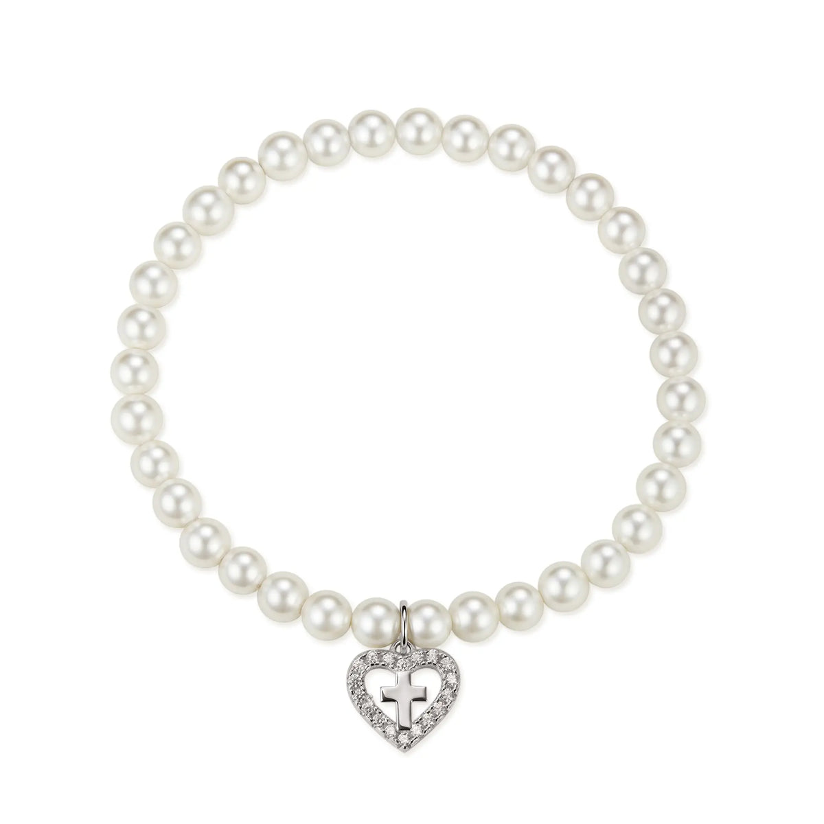 Sterling Silver Cubic Zirconia Kids Heart Cross Bracelet