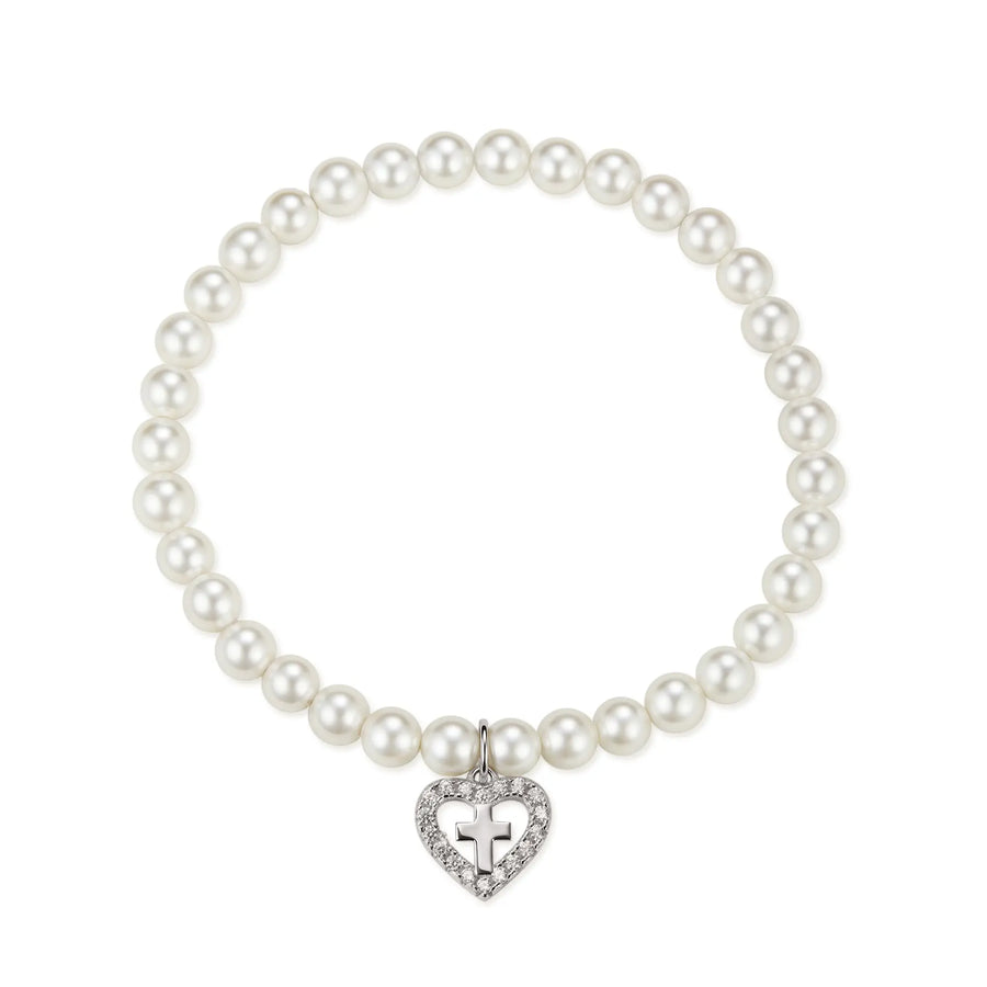 Sterling Silver Cubic Zirconia Kids Heart Cross Bracelet