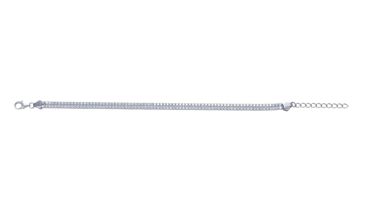 Sterling Silver Cubic Zirconia Two Row Bracelet