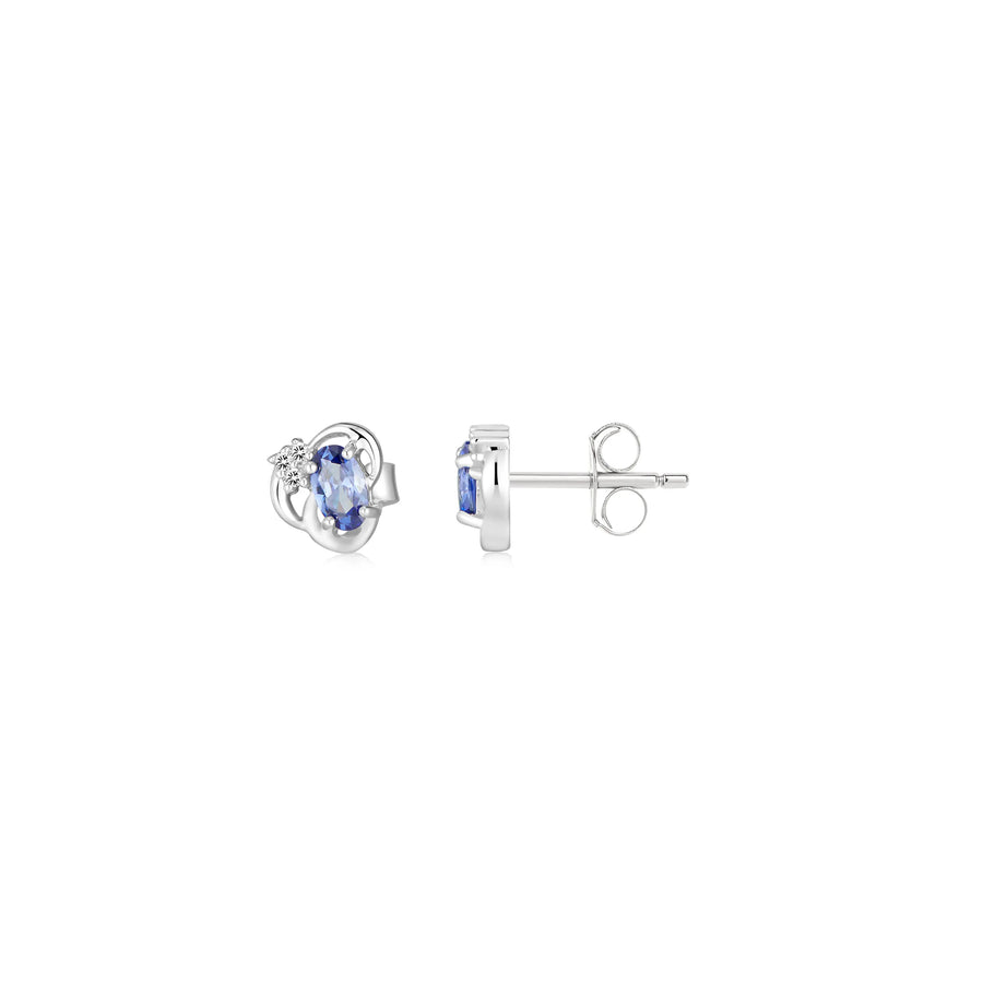 Sterling Silver Rhodium Plated Cubic Zirconia Tanzanite Stud Earrings