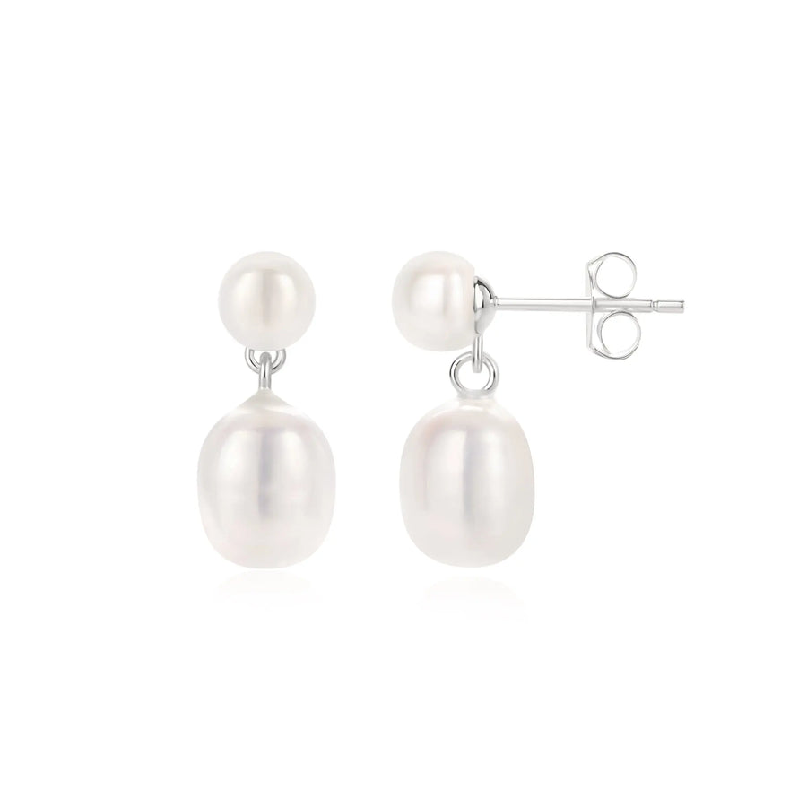Sterling Silver Natural Pearl Drop Earrings