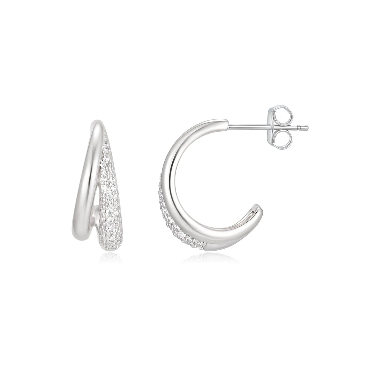 Sterling Silver Cubic Zirconia Rhodium Plated Double Hoop Earrings