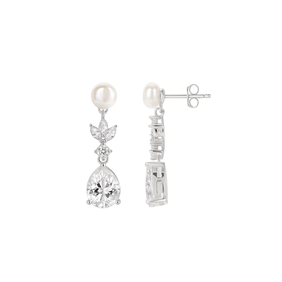 Sterling Silver Cubic Zirconia Pearl Drop Earrings