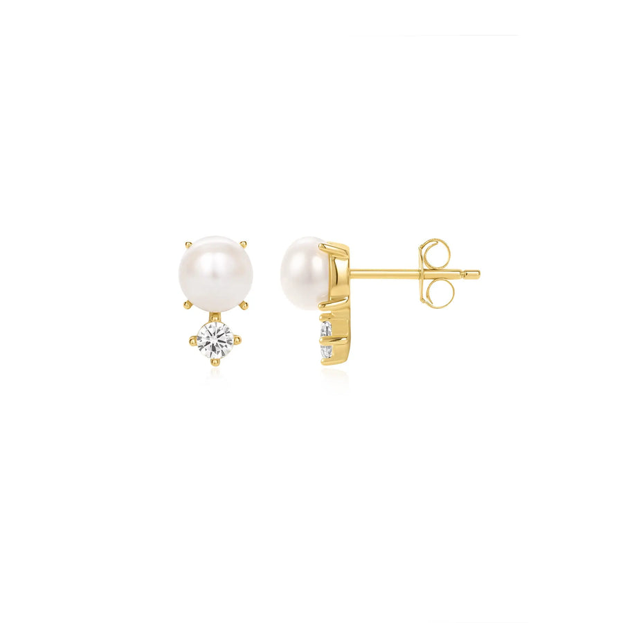 Sterling Silver Cubic Zirconia Gold Plated Pearl Earrings – SE063D