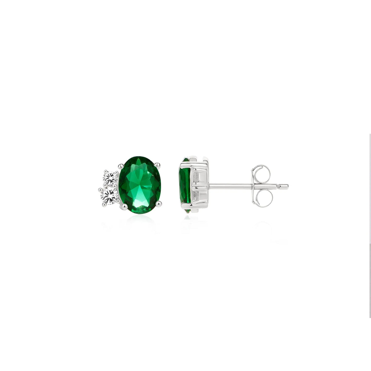 Sterling Silver Cubic Zirconia Green Stud Earrings