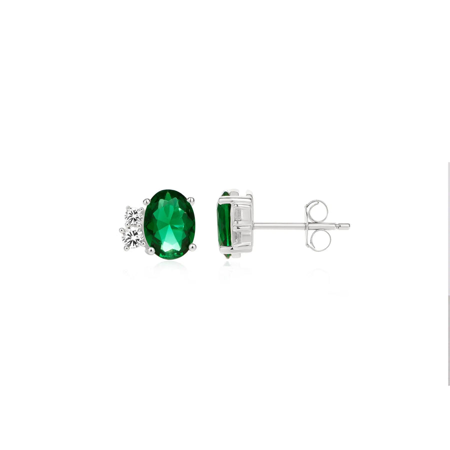 Sterling Silver Cubic Zirconia Green Stud Earrings