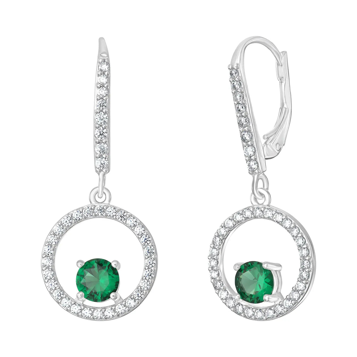 Sterling Silver Cubic Zirconia Emerald Hinged Earrings
