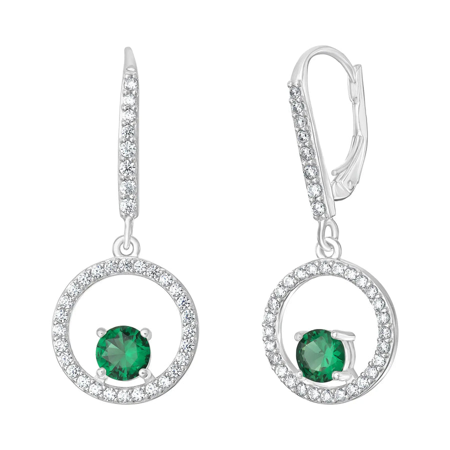 Sterling Silver Cubic Zirconia Emerald Hinged Earrings