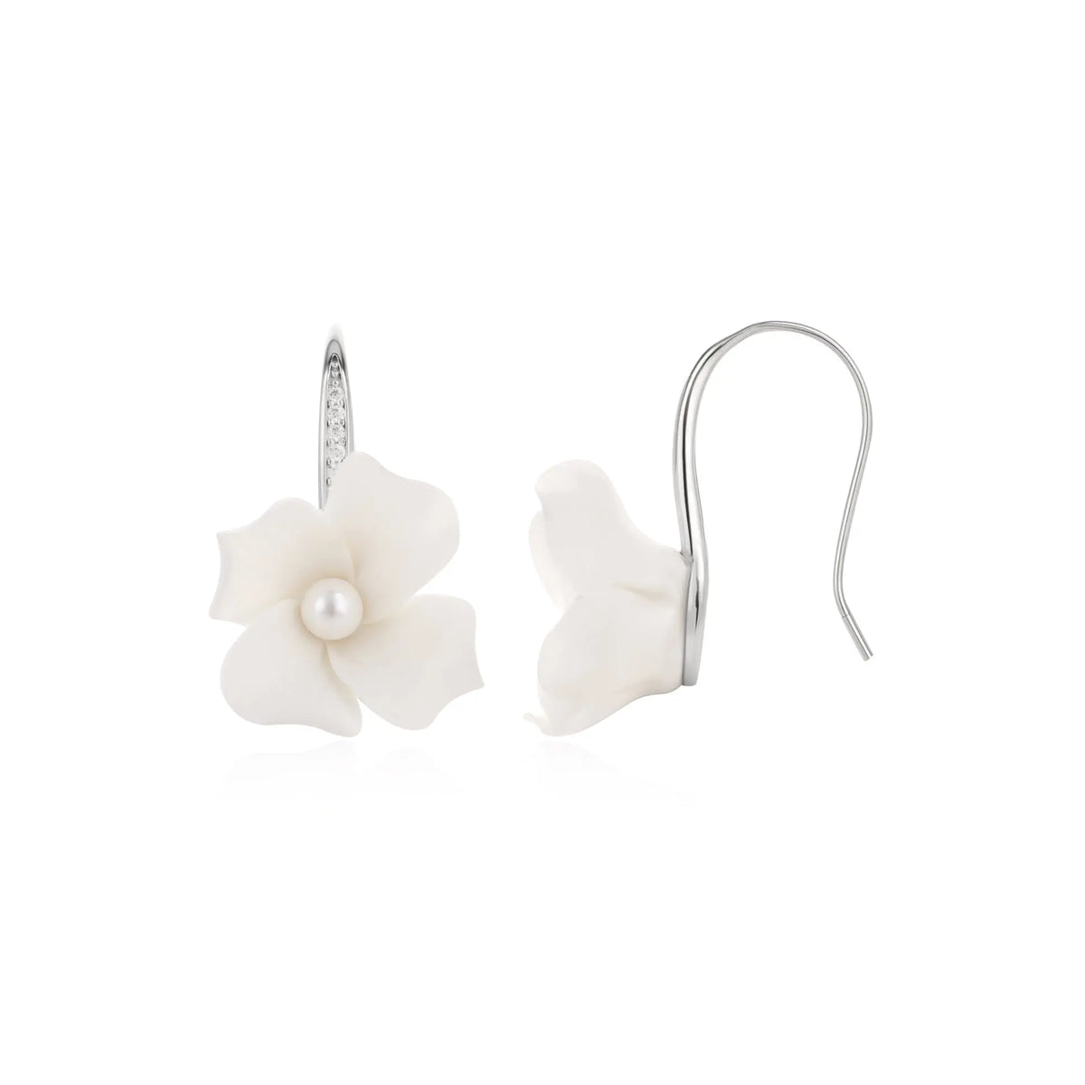 Sterling Silver Cubic Zirconia Flower Style Pearl Earrings