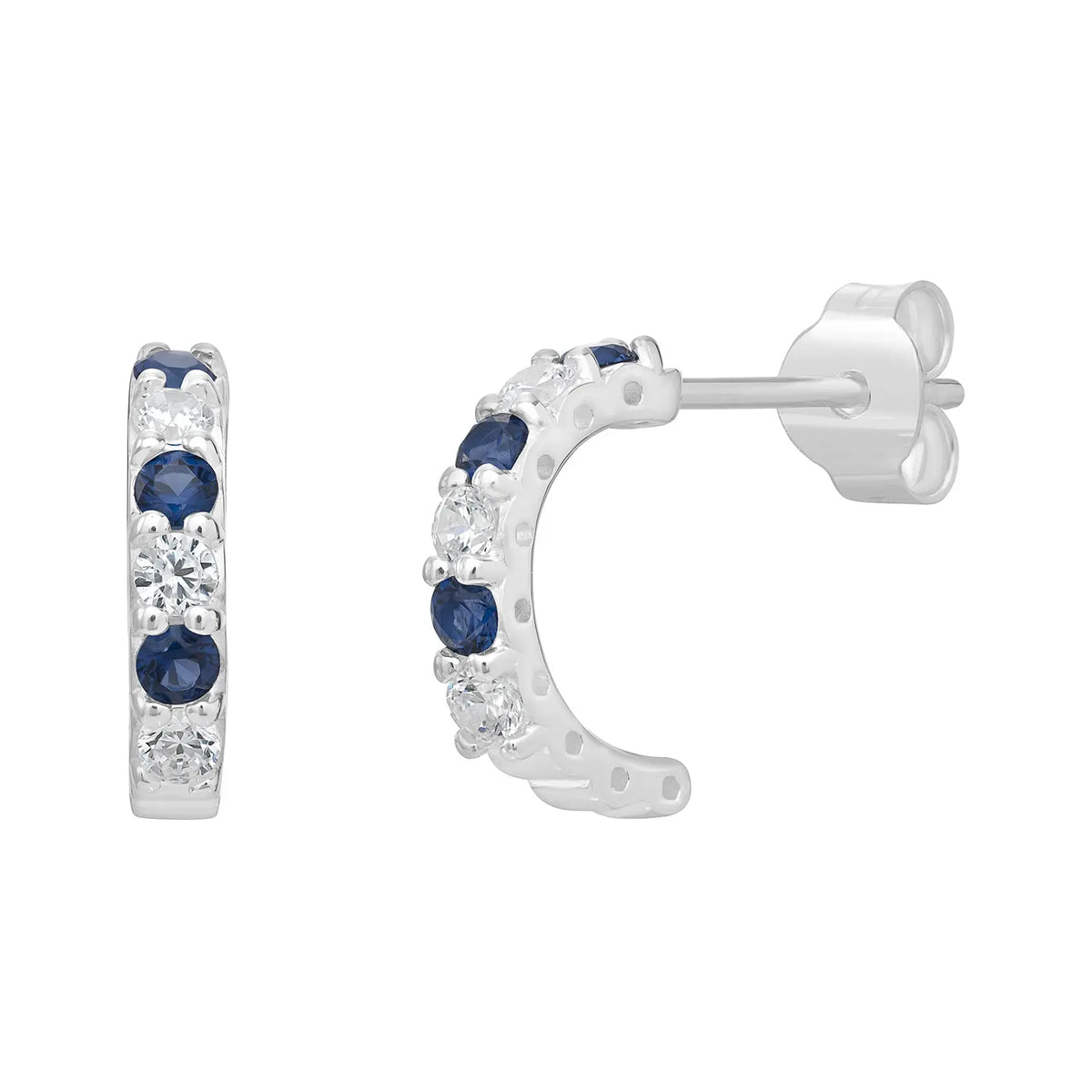 Sterling Silver Cubic Zirconia Sapphire Hoop Earrings