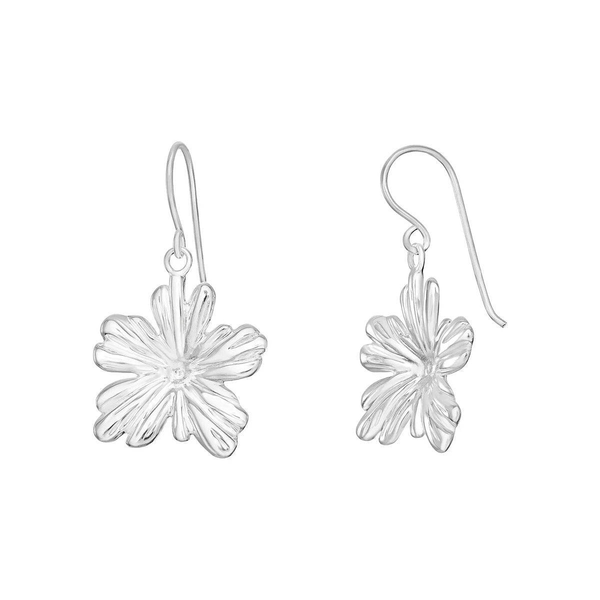 Sterling Silver Flower Hook Drop Earrings
