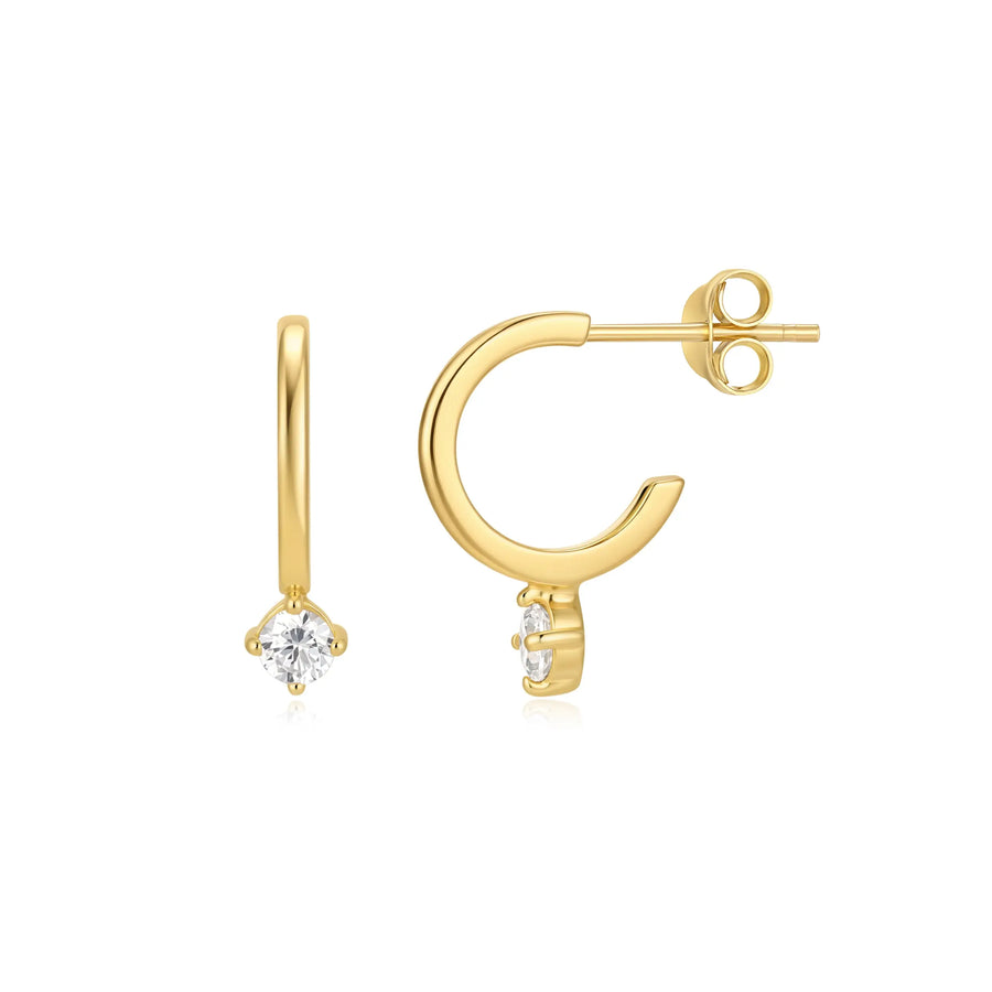 Sterling Silver Cubic Zirconia Gold Plated Hoop Earrings – SE138C