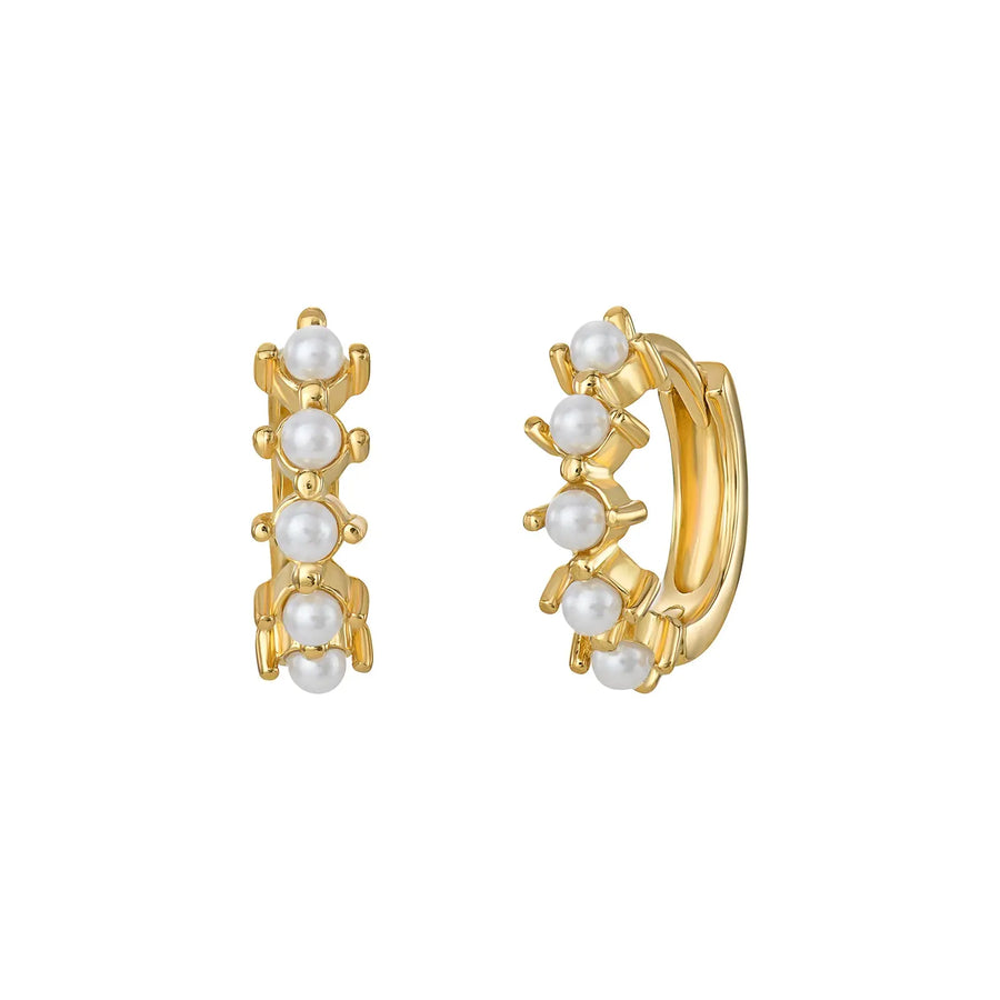 Sterling Silver Cubic Zirconia Gold Plated Pearl Hoop Earrings