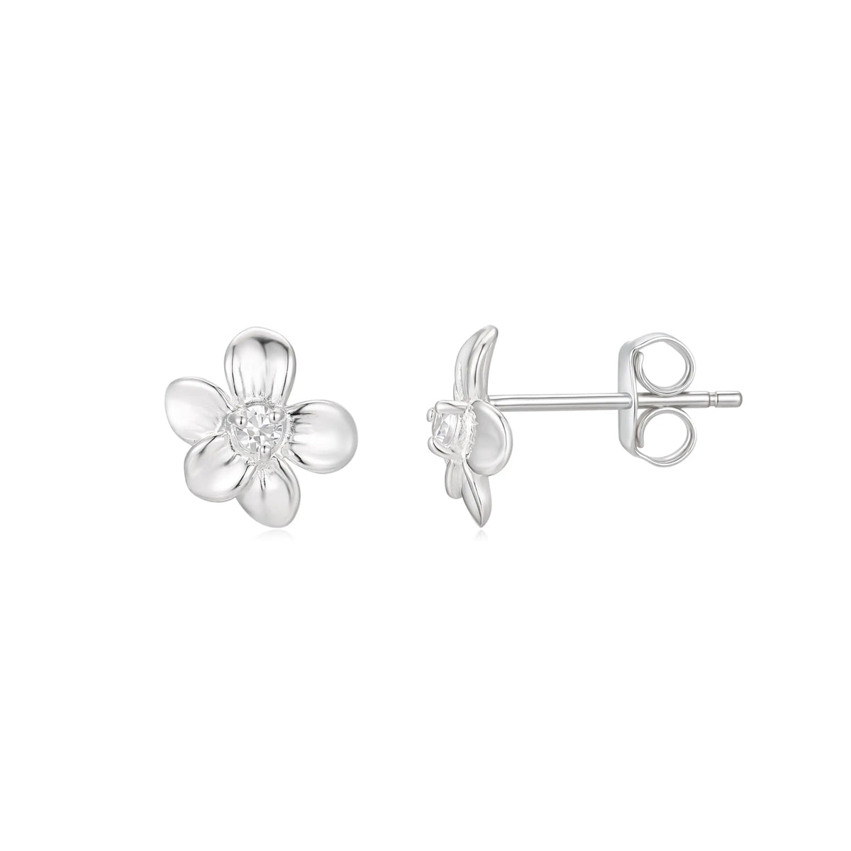 Sterling Silver Cubic Zirconia Flower Stud Earrings