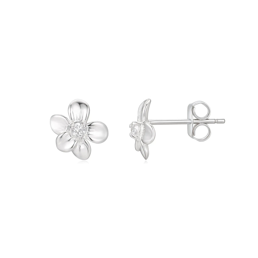 Sterling Silver Cubic Zirconia Flower Stud Earrings