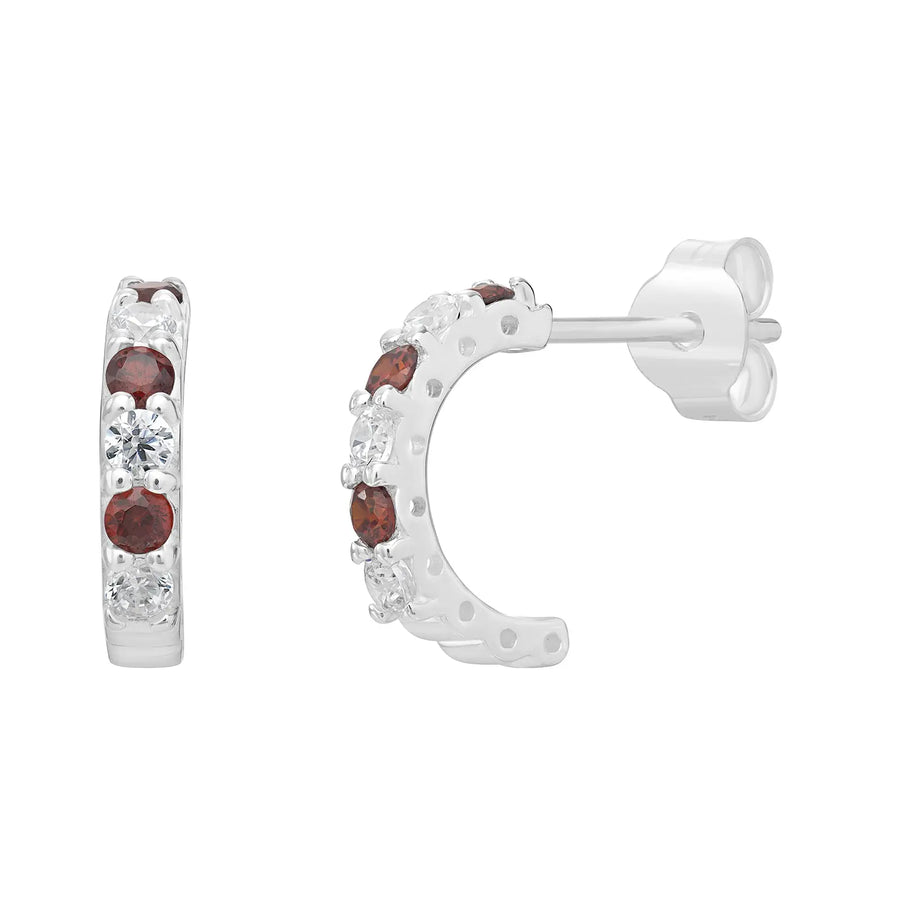 Sterling Silver Cubic Zirconia Garnet Hoop Earrings