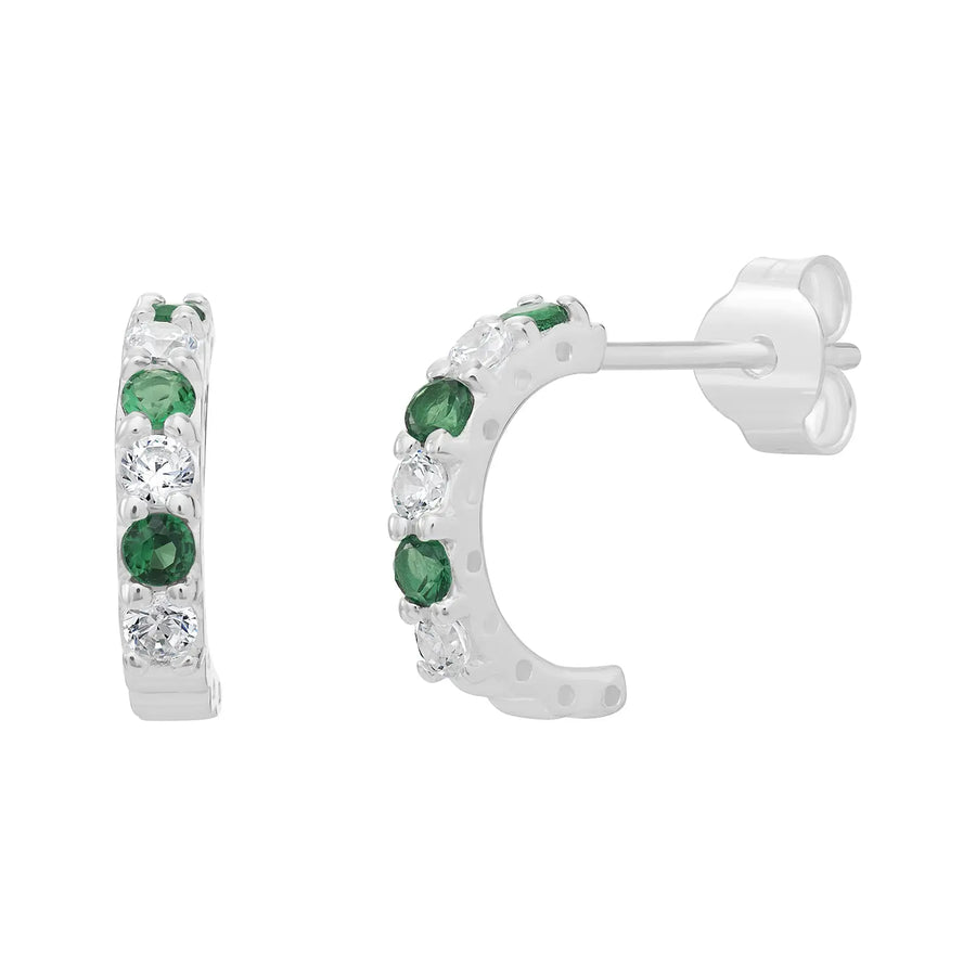 Sterling Silver Cubic Zirconia Emerald Hoop Earrings