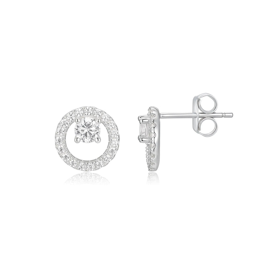 Sterling Silver Cubic Zirconia Circle Stud Earrings