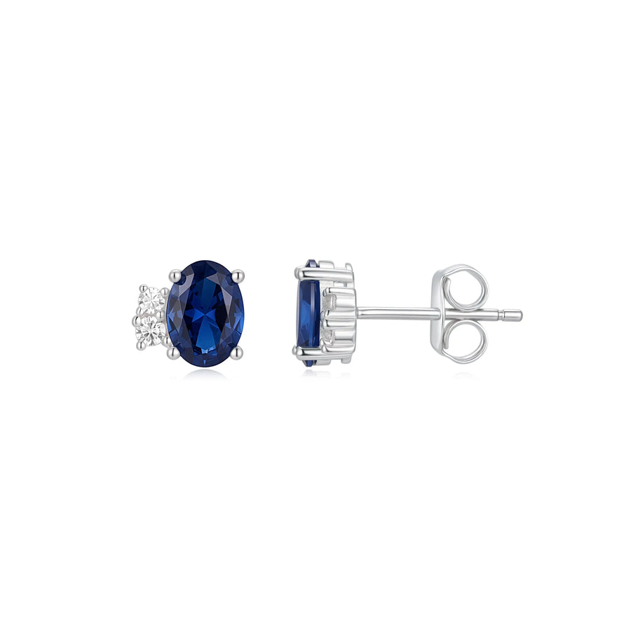 Sterling Silver Cubic Zirconia Sapphire Stud Earrings