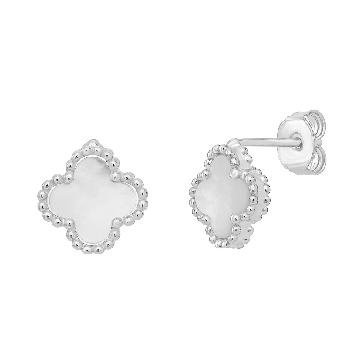 Sterling Silver Mother of Pearl Clover Earrings