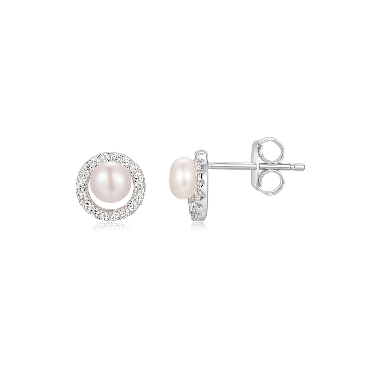 Sterling Silver Cubic Zirconia Pearl Stud Earrings