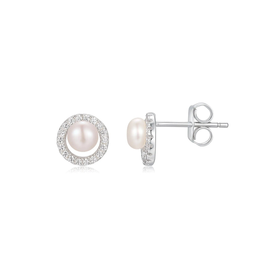 Sterling Silver Cubic Zirconia Pearl Stud Earrings