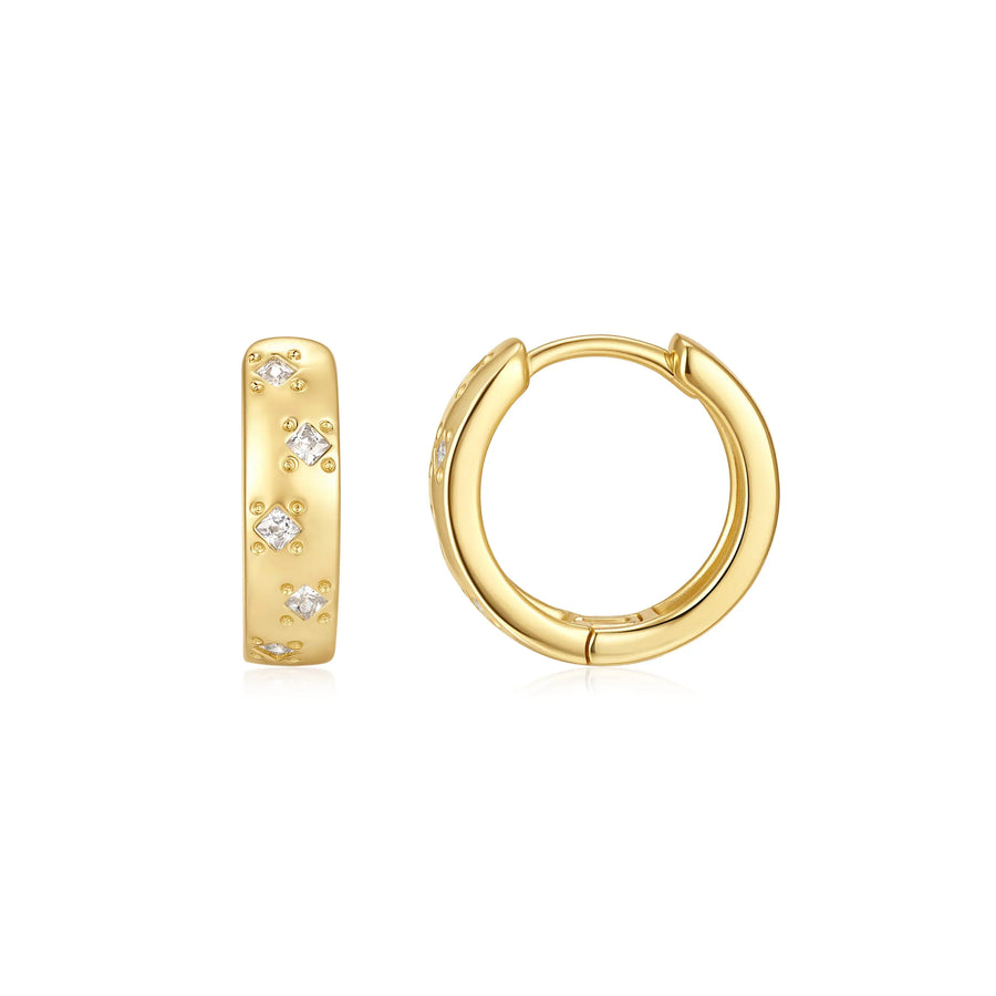 Sterling Silver Cubic Zirconia Gold Plated Hinged Hoop Earrings – SE191D