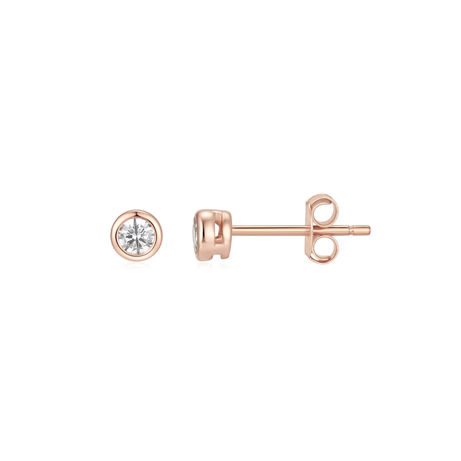 Sterling Silver Cubic Zirconia 4mm Rose Gold Plated Stud Earrings