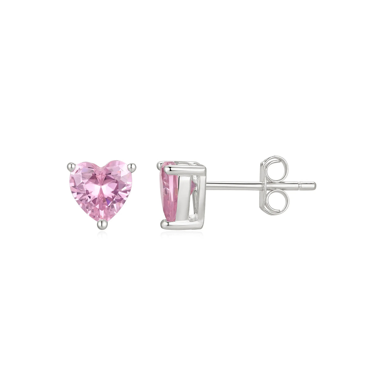 Sterling Silver Cubic Zirconia 6mm Pink Heart Stud Earrings