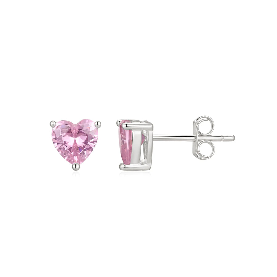 Sterling Silver Cubic Zirconia 6mm Pink Heart Stud Earrings