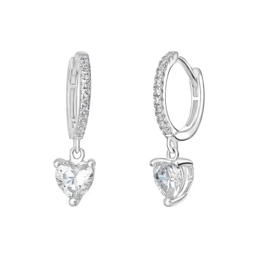 Sterling Silver Cubic Zirconia Hinged Hoop Heart Earrings