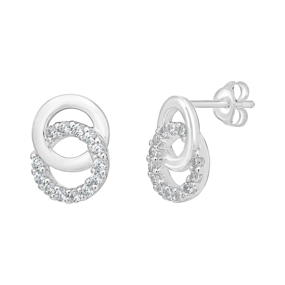 Sterling Silver Cubic Zirconia 2 Circle Earrings