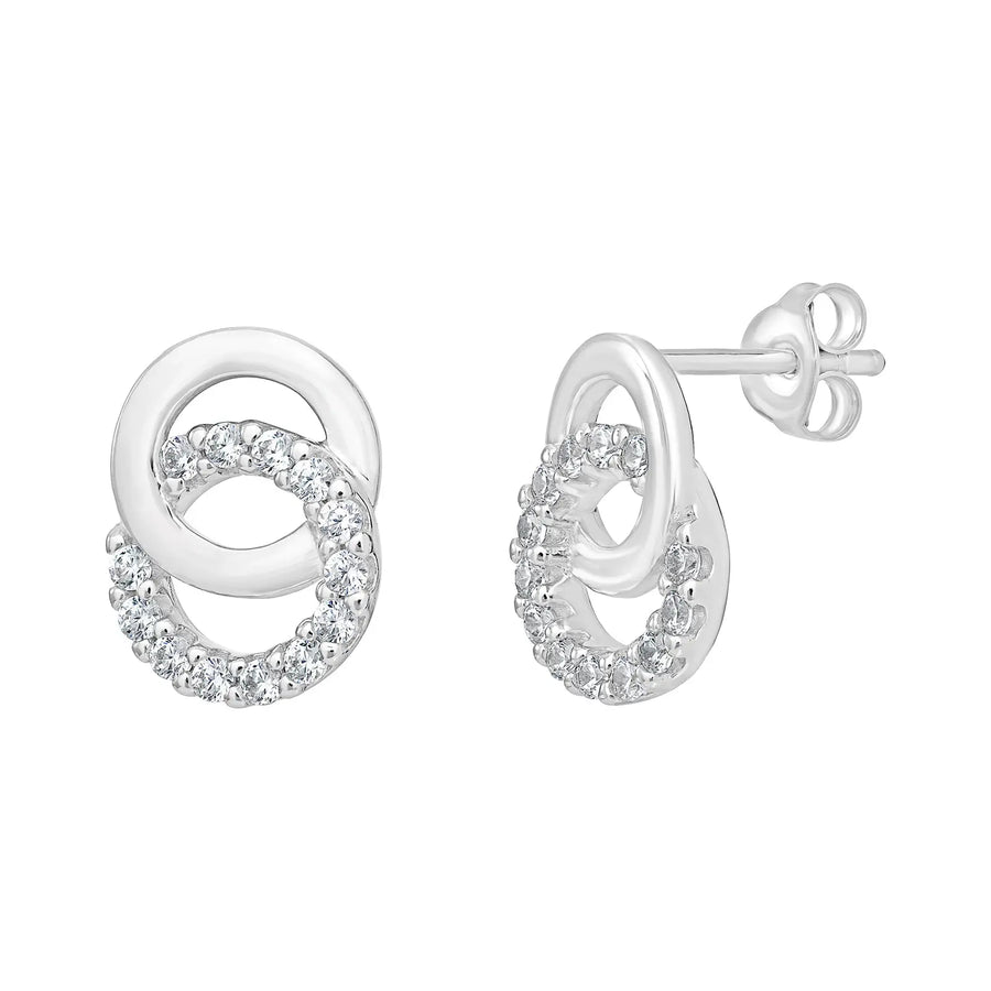 Sterling Silver Cubic Zirconia 2 Circle Earrings
