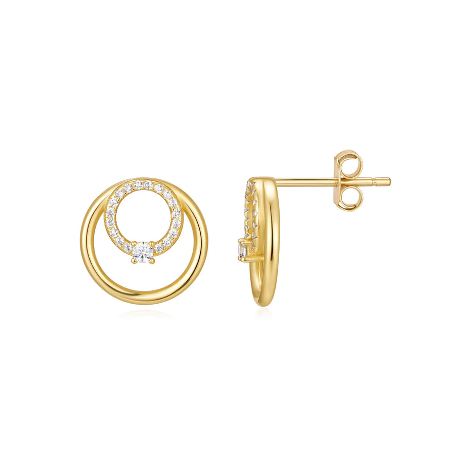 Sterling Silver Cubic Zirconia 14ct Gold Plated Stud Earrings