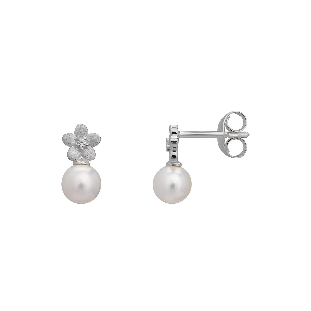 Sterling Silver Cubic Zirconia Freshwater Pearl Stud Earrings