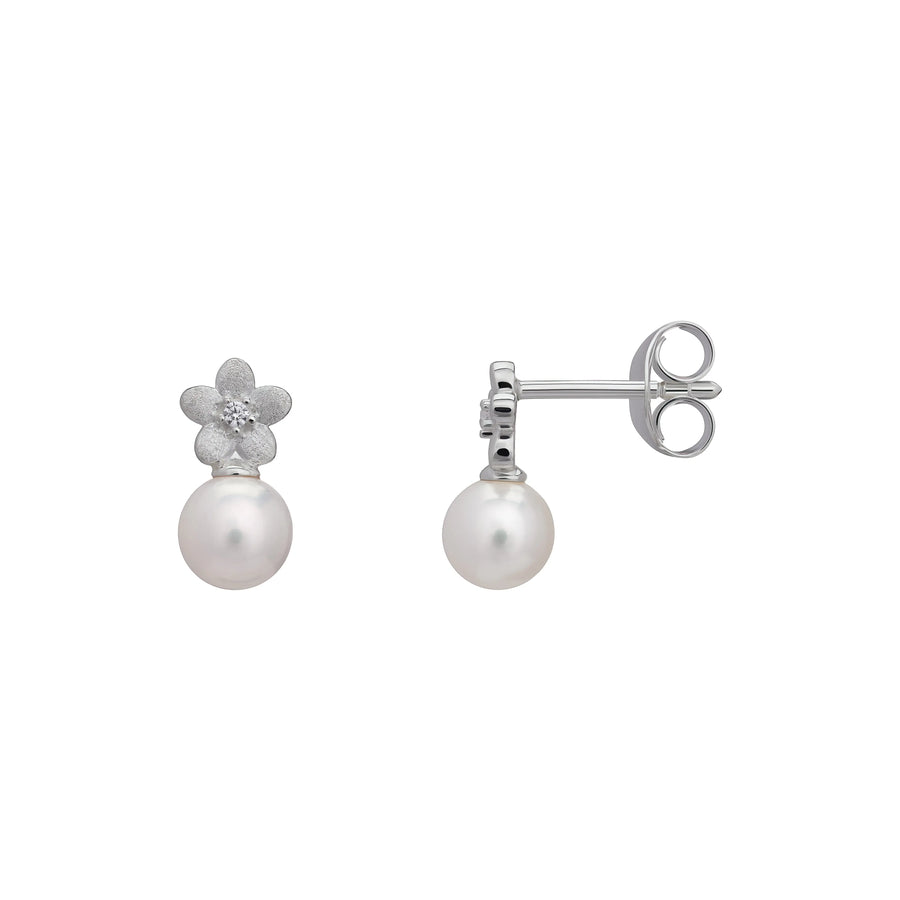Sterling Silver Cubic Zirconia Freshwater Pearl Stud Earrings