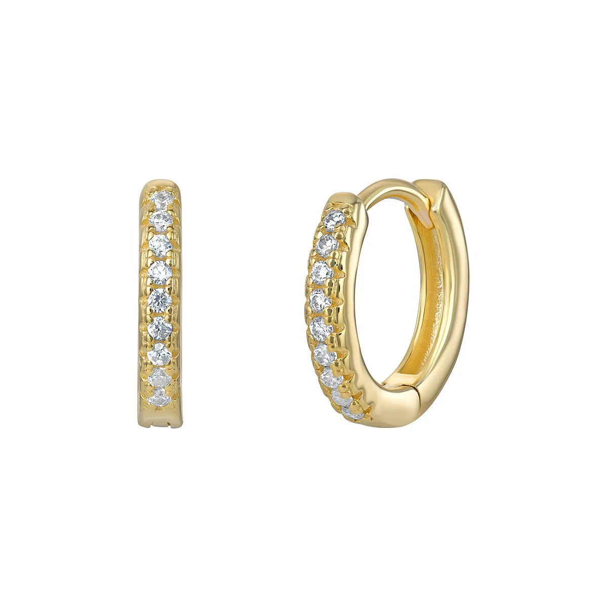Sterling Silver Gold Plated Cubic Zirconia Hinged Hoop Earrings