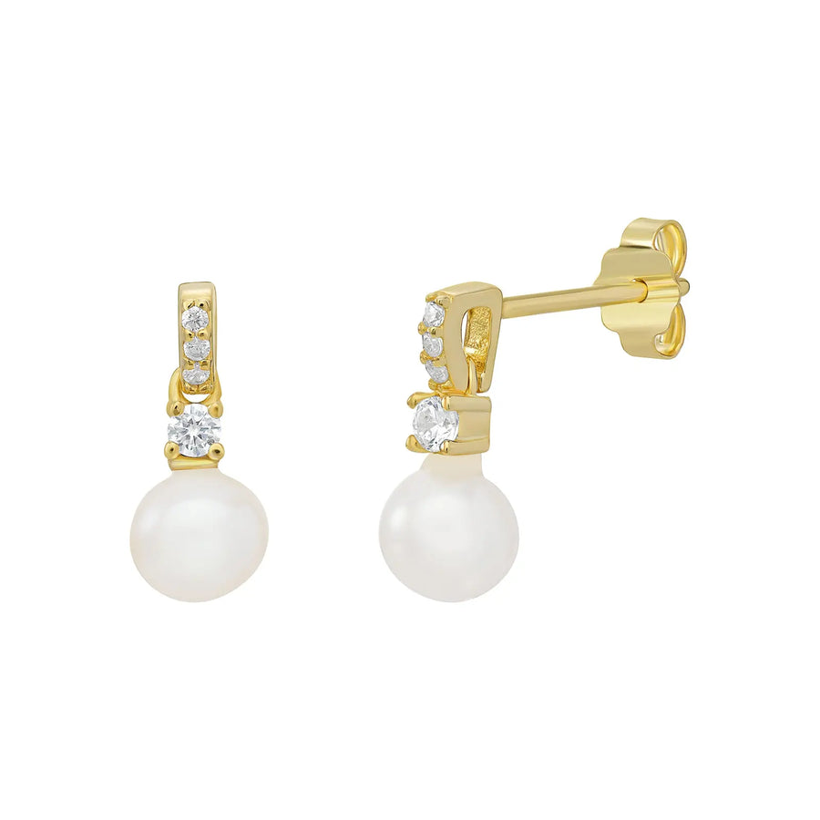 Sterling Silver Cubic Zirconia Gold Plated Pearl Earrings – SE368C