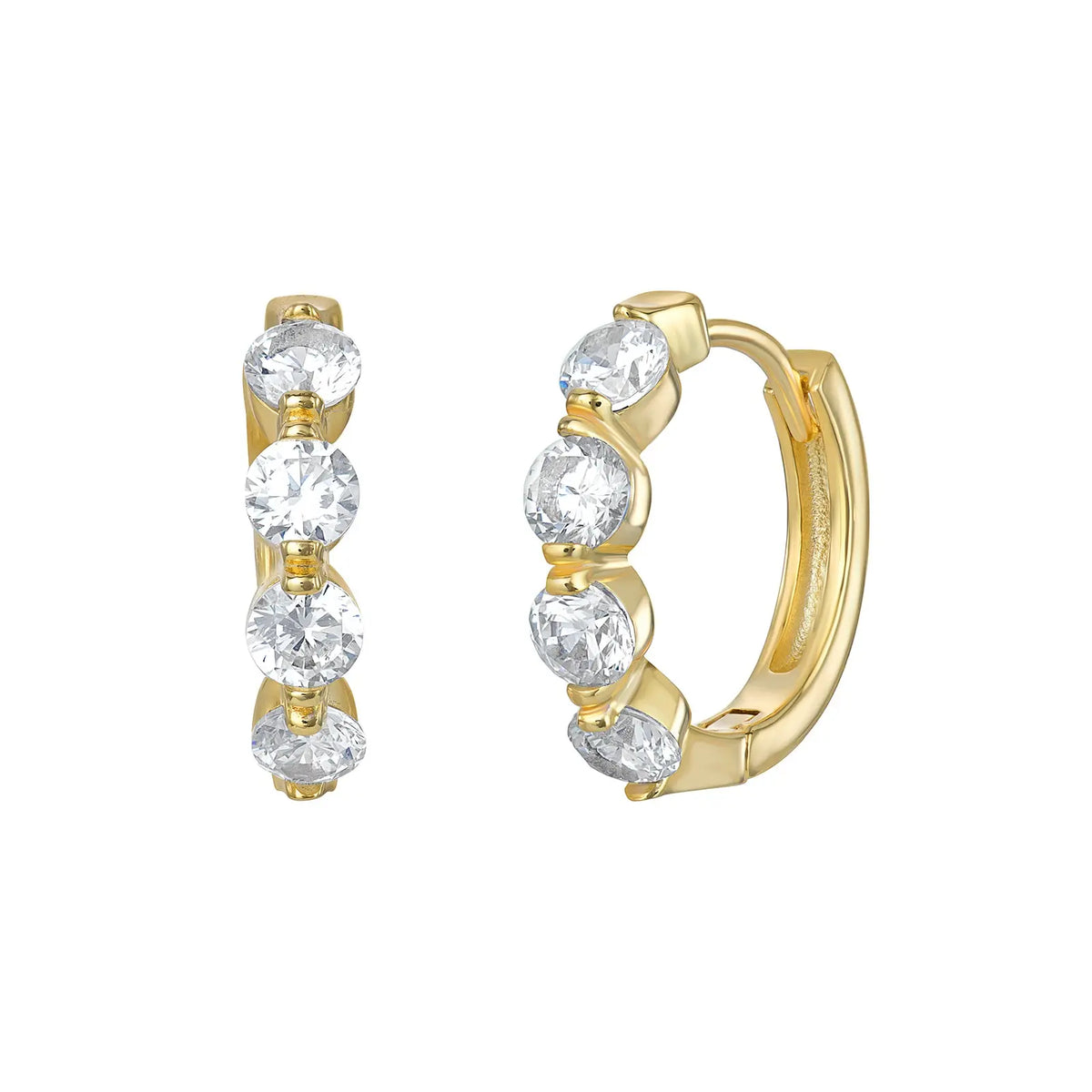Sterling Silver Cubic Zirconia Gold Plated Hinged Hoop Earrings – SE668D