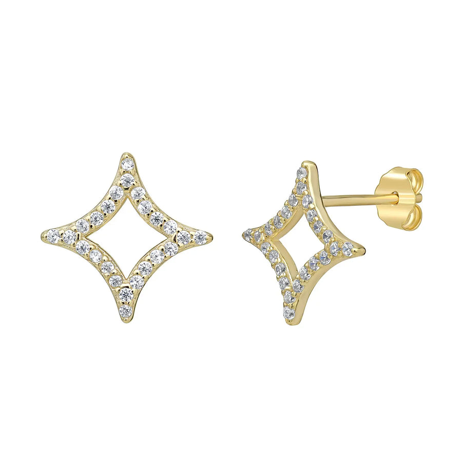 Sterling Silver Cubic Zirconia Gold Plated Star Earrings